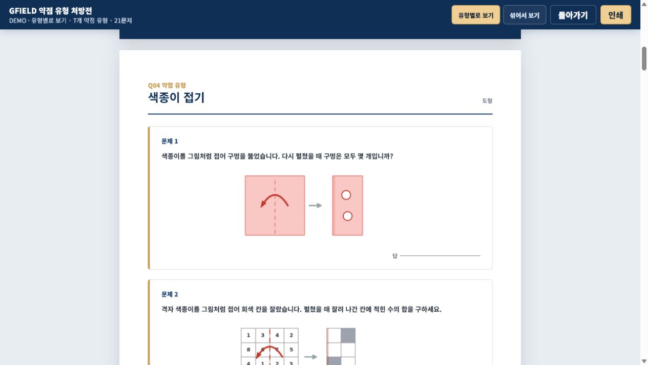 실제 필즈 약점 유형 처방 문제 화면